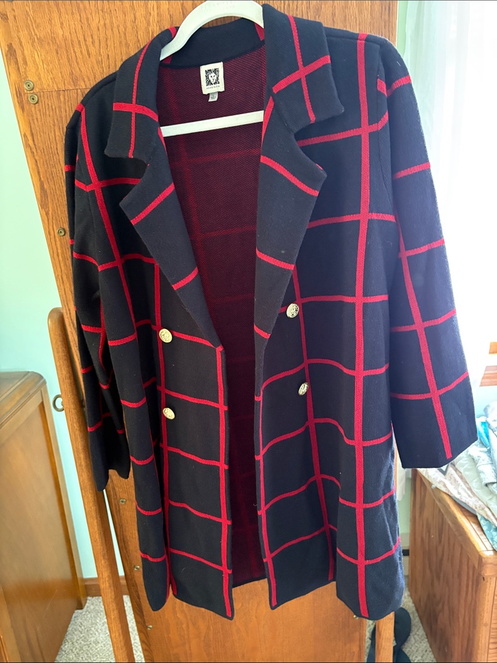 Anne Klein Black Blazer with Red Windowpane Grid
